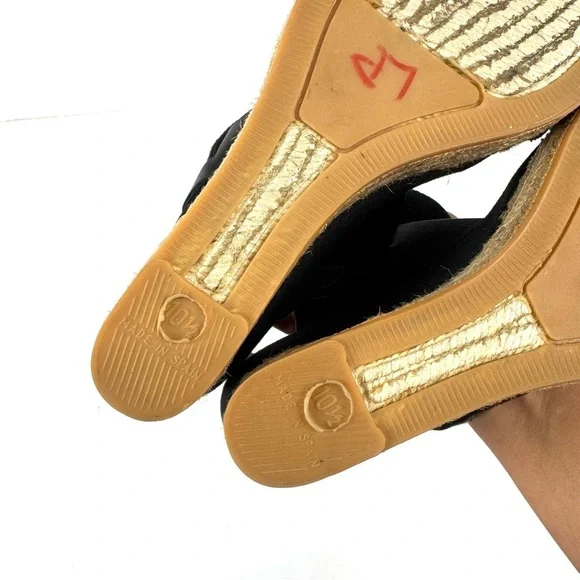 TORY BURCH Solid Black Two Band Canvas Espadrille Wedge Platform Sandals Sz 10.5 - Picture 8 of 9